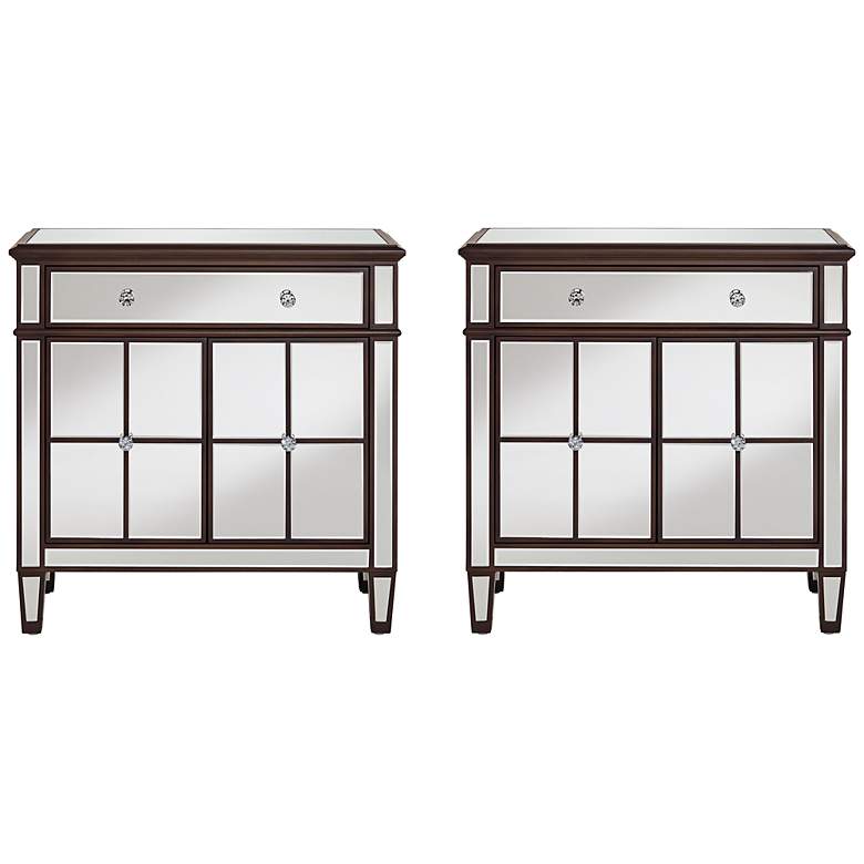 Image 1 Vincent 32" Wide Mirrored and Brushed Oak Accent Cabinets Set of 2
