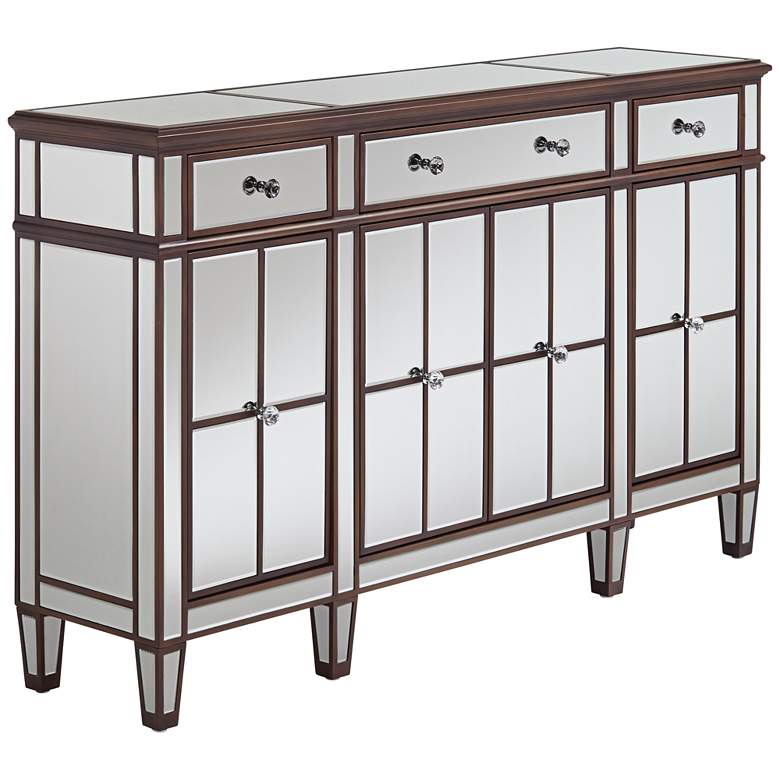 Image 6 Vincent 60" Wide Mirrored and Brushed Oak Accent Cabinet more views