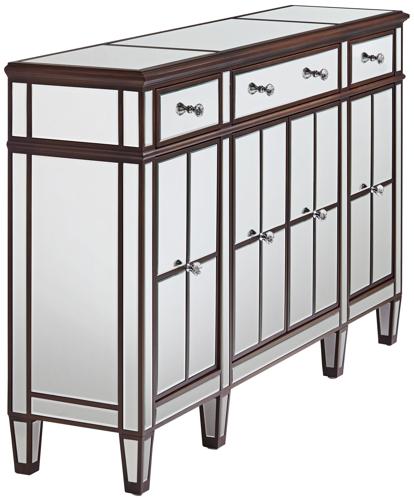 Vincent 60" Wide Mirrored and Brushed Oak Accent Cabinet