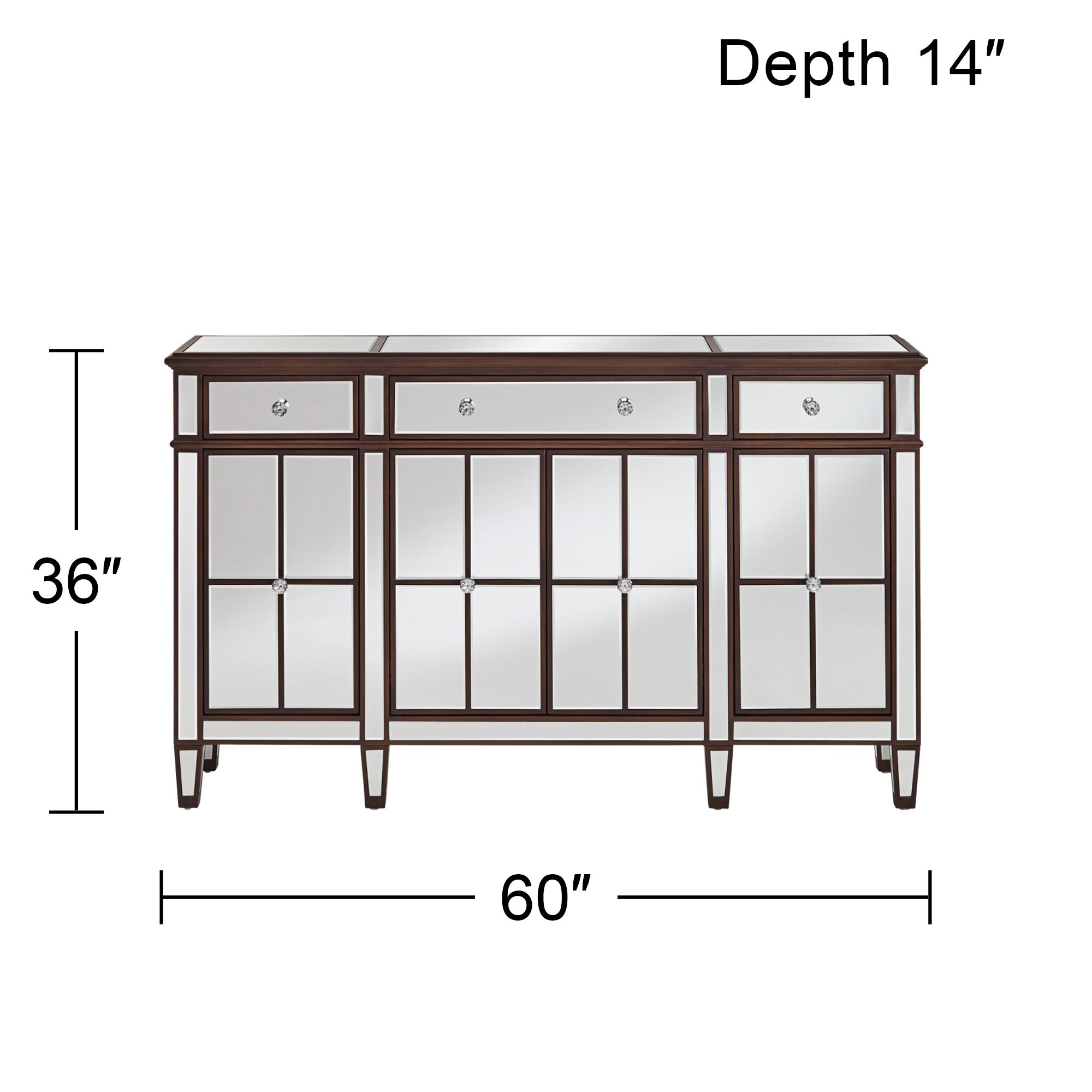 Vincent 60" Wide Mirrored and Brushed Oak Accent Cabinet