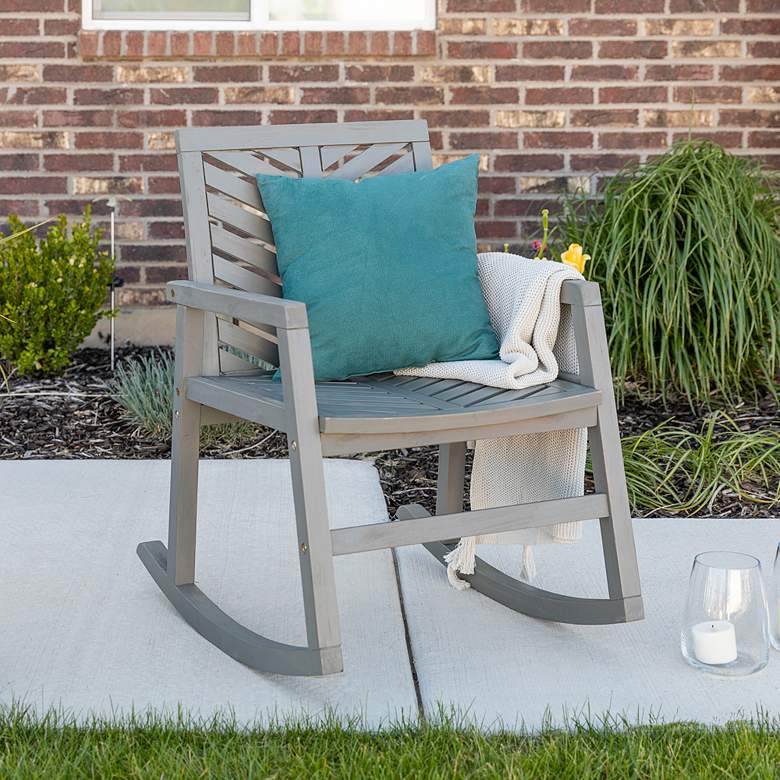 Image 1 Vincent Gray Wash Acacia Wood Chevron Outdoor Rocking Chair