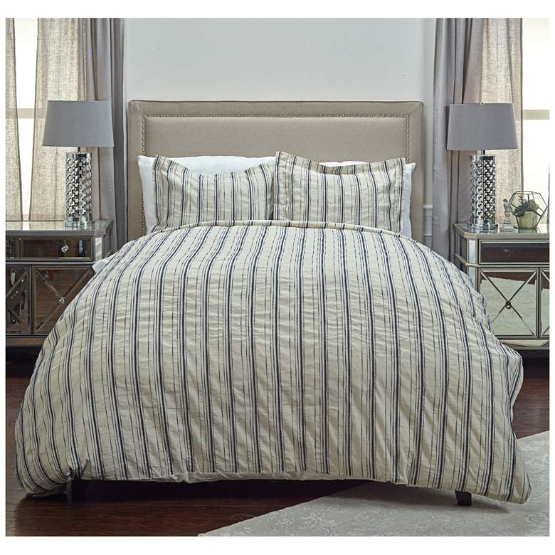 Image 1 Vincent III Blue and Natural Linen Queen Duvet