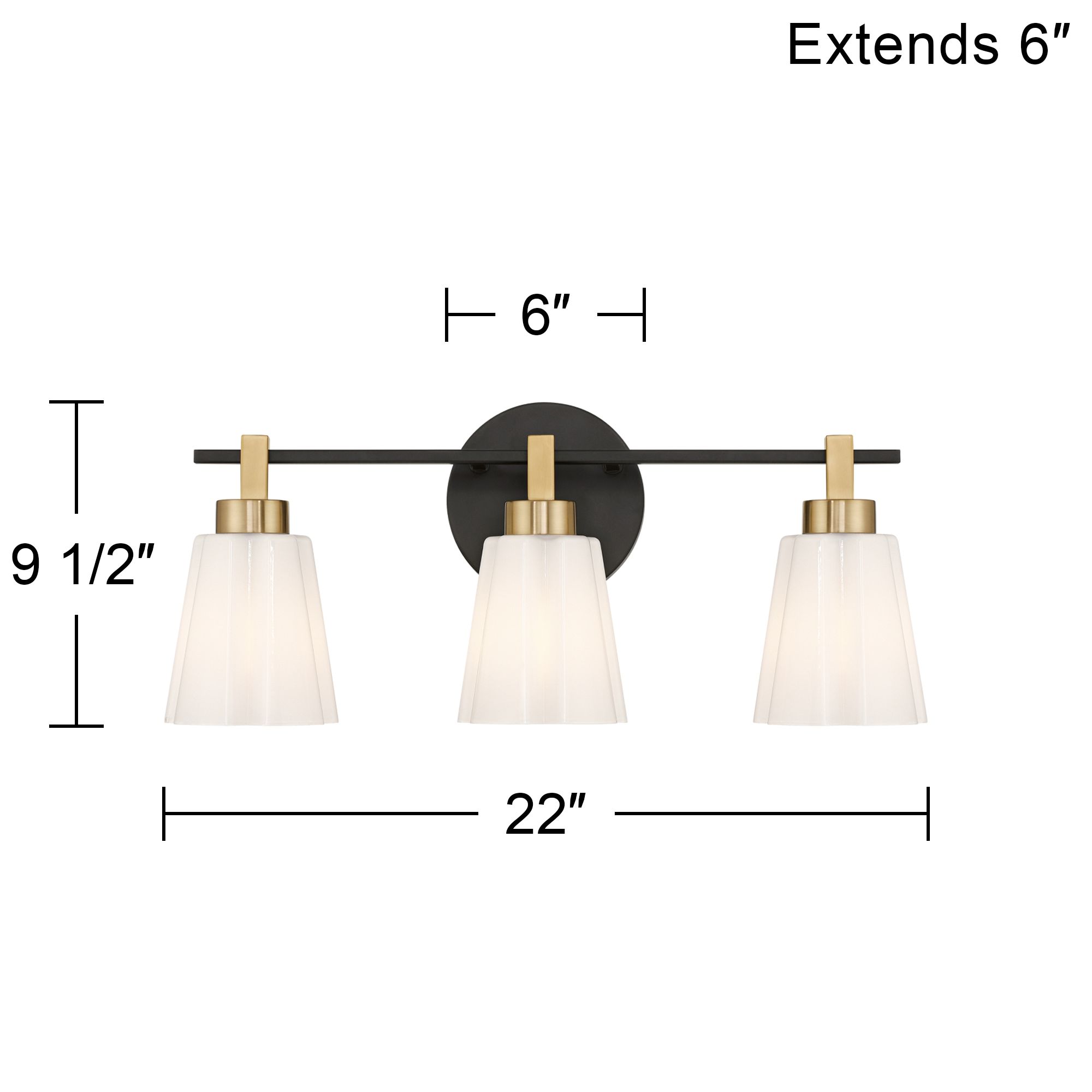 Vincenzo 22" Wide Matte Black and Soft Gold 3-Light Bath Light