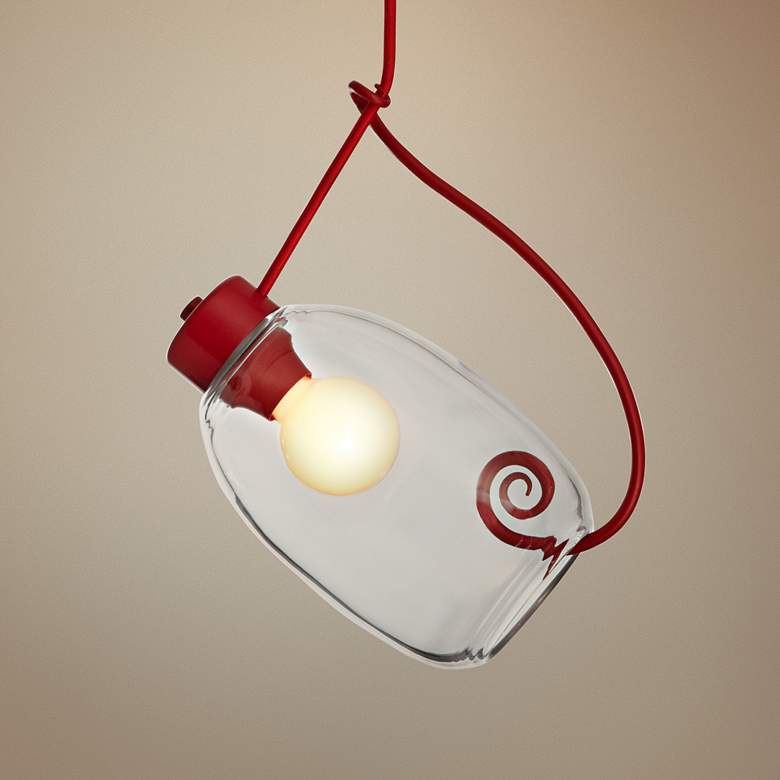 Image 1 Vine 13 3/4" Wide Satin Red and Clear Glass Pendant Light