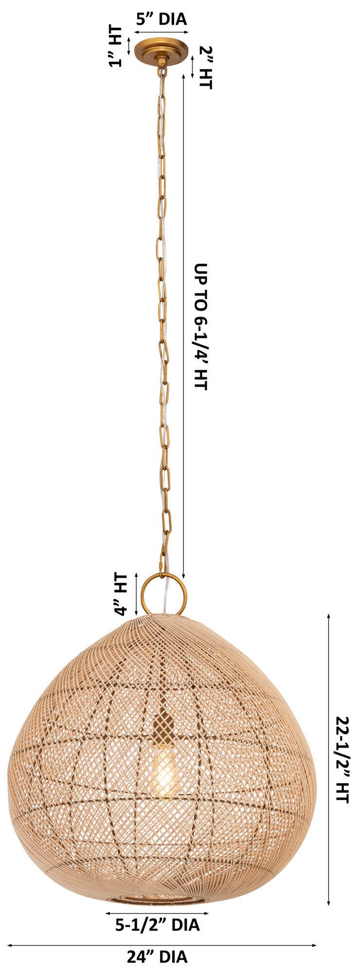 Image 2 Vine 24" Wide Gold Chain Hung Pendant with Natural Shade more views