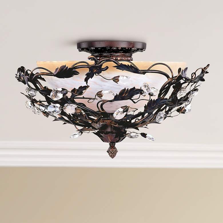 Image 1 Vine and Crystal Droplets 16 1/2 inch Wide Ceiling Light Fixture