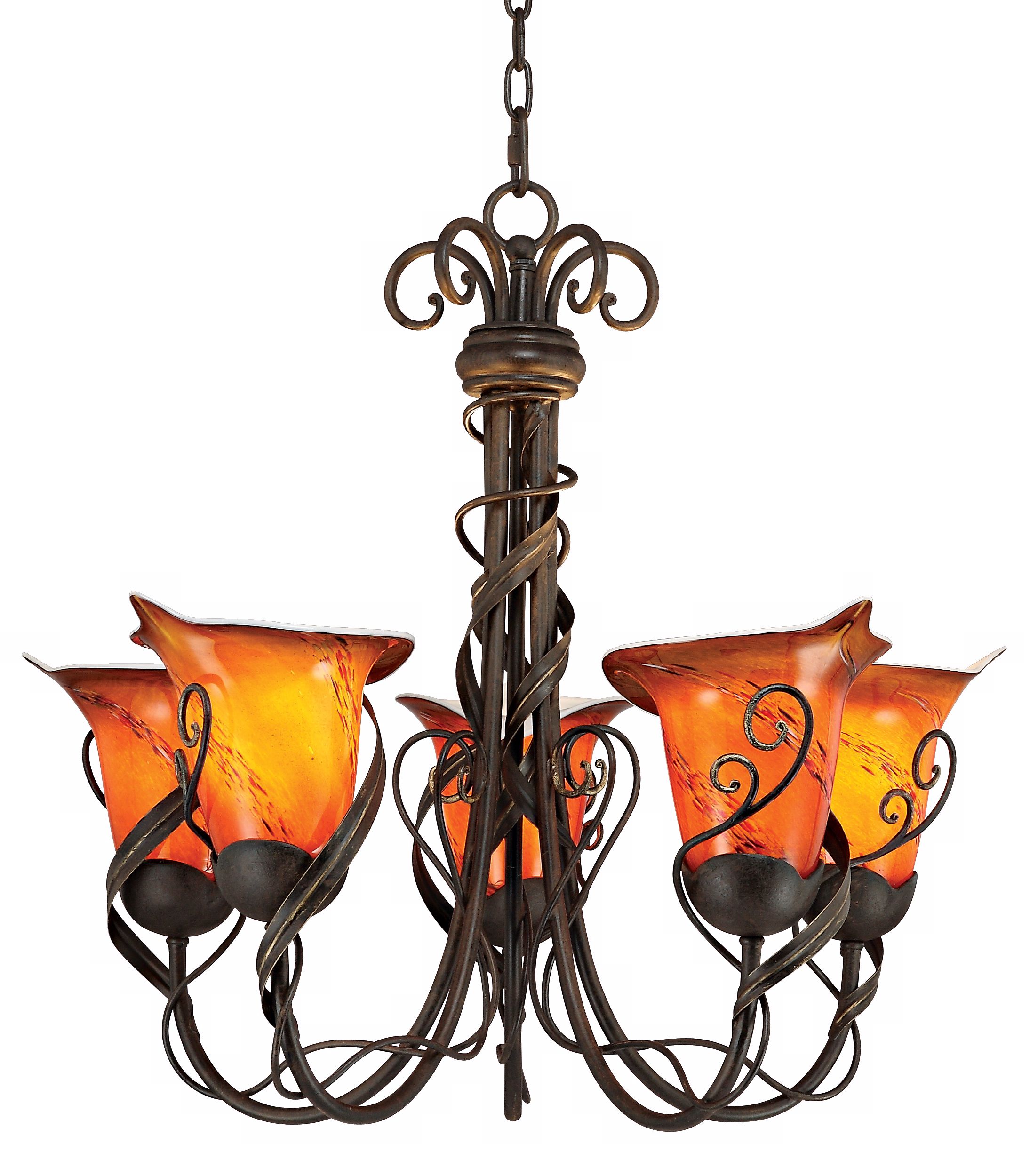 Vine and Leaf Amber Art Glass Chandelier