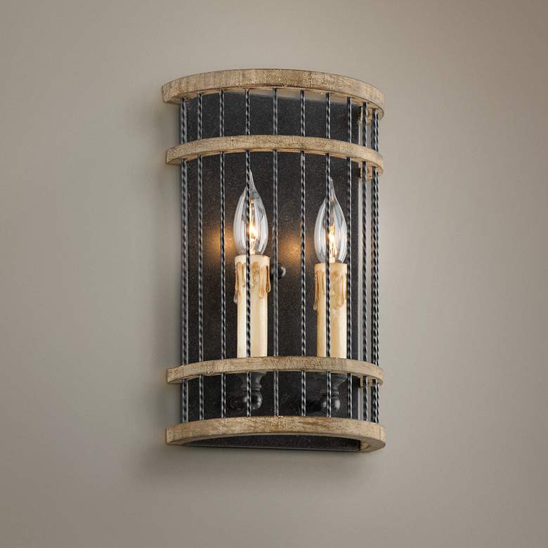 Image 1 Vineyard 13" High Rusty Iron with Salvaged Wood Wall Sconce
