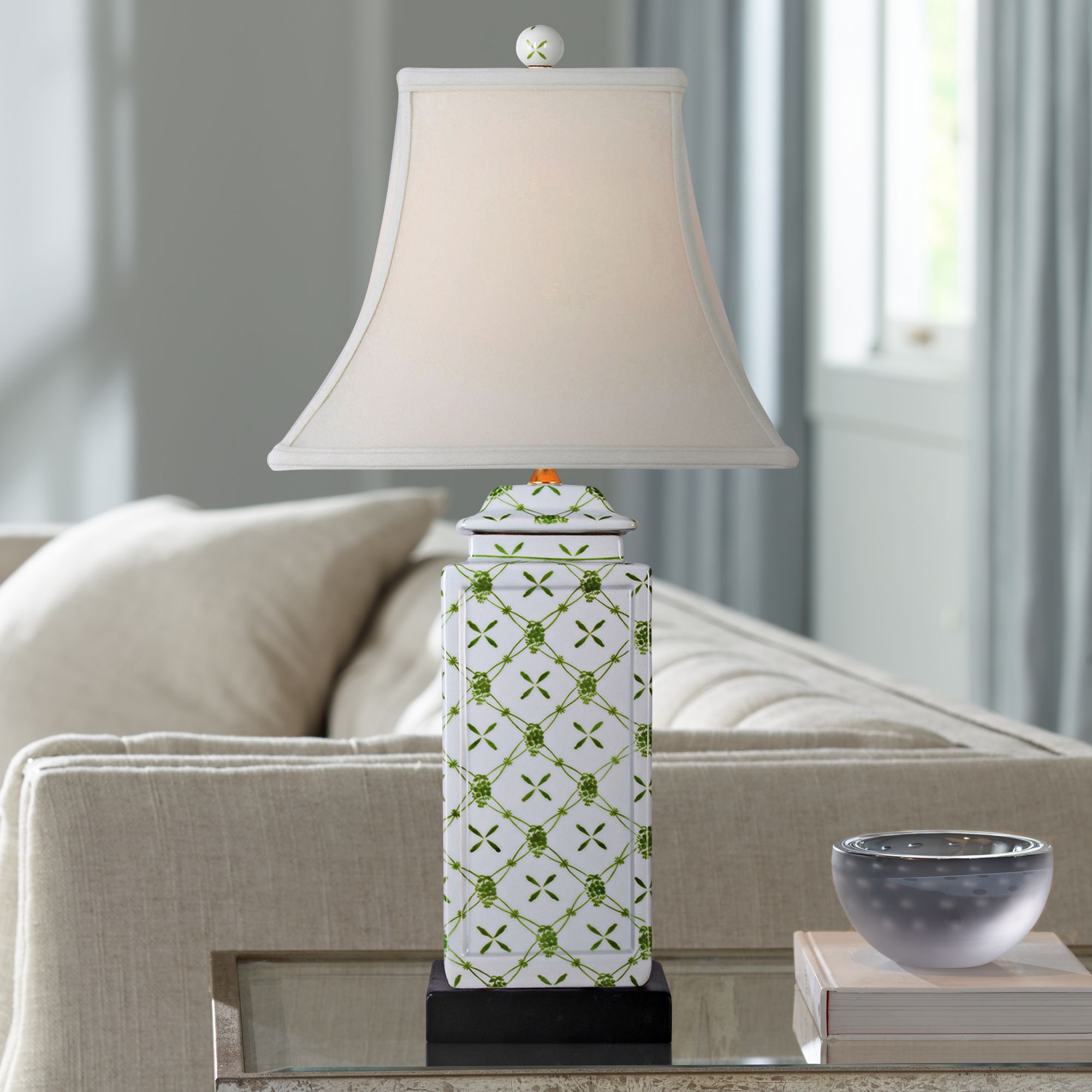 green and white table lamps