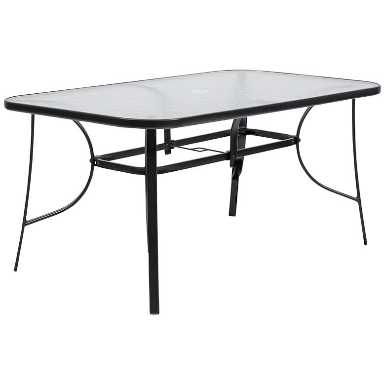 Image 2 Vinka 59" Wide Black Outdoor Dining Table with Umbrella Hole
