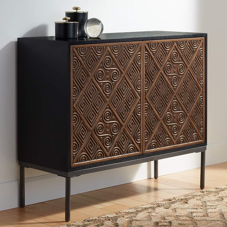 Image 2 Vinnie 40" Wide Black and Brown 2-Door Accent Chest