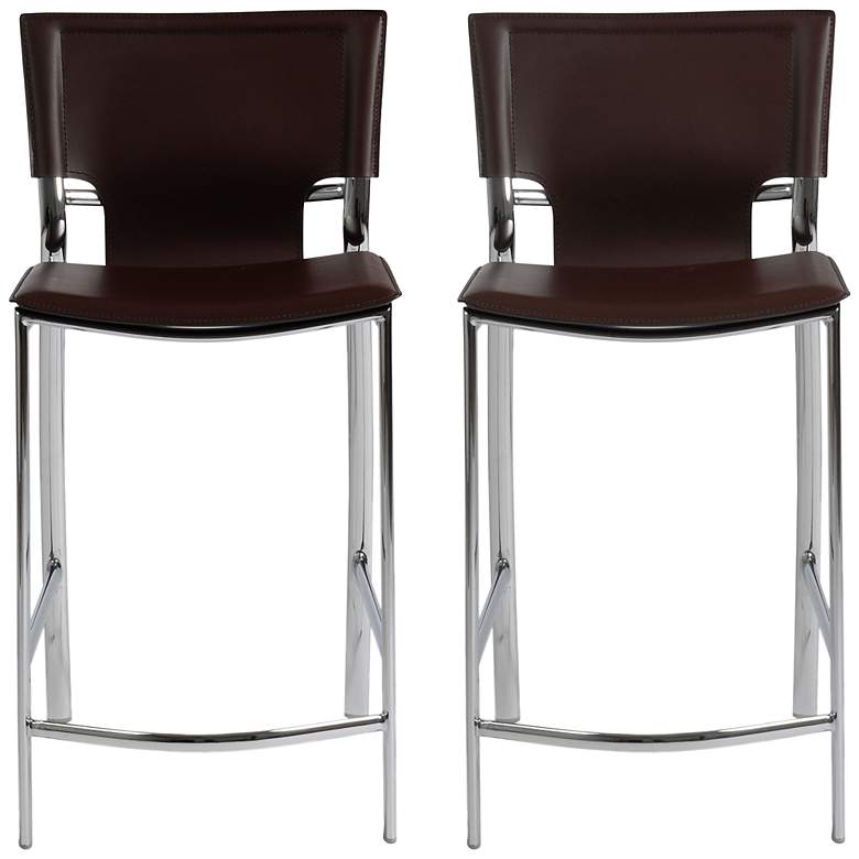 Image 1 Vinnie Brown Bonded Leather Counter Chair Set of 2