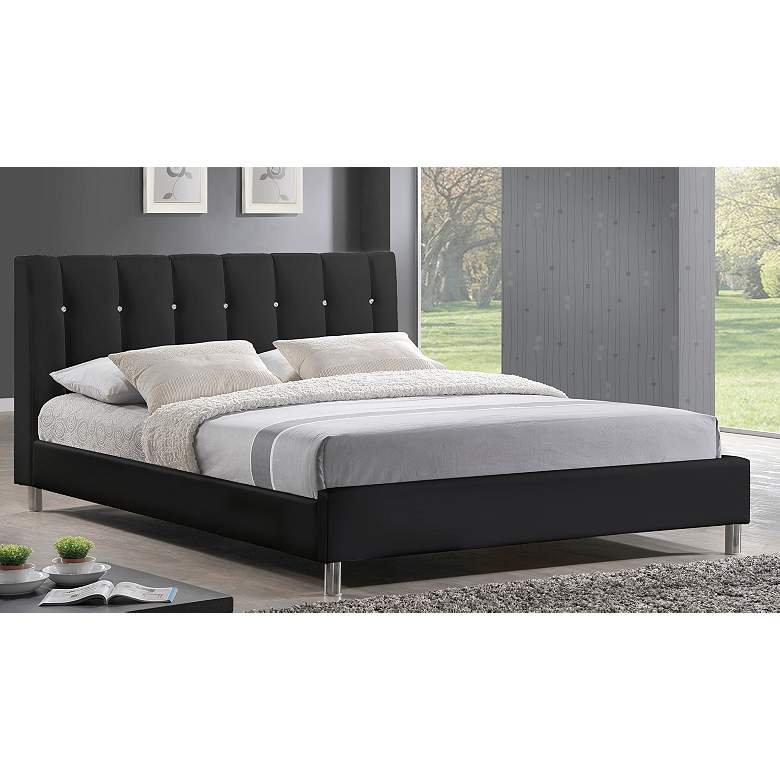 Image 1 Vino Black Modern Queen Bed with Upholstered Headboard