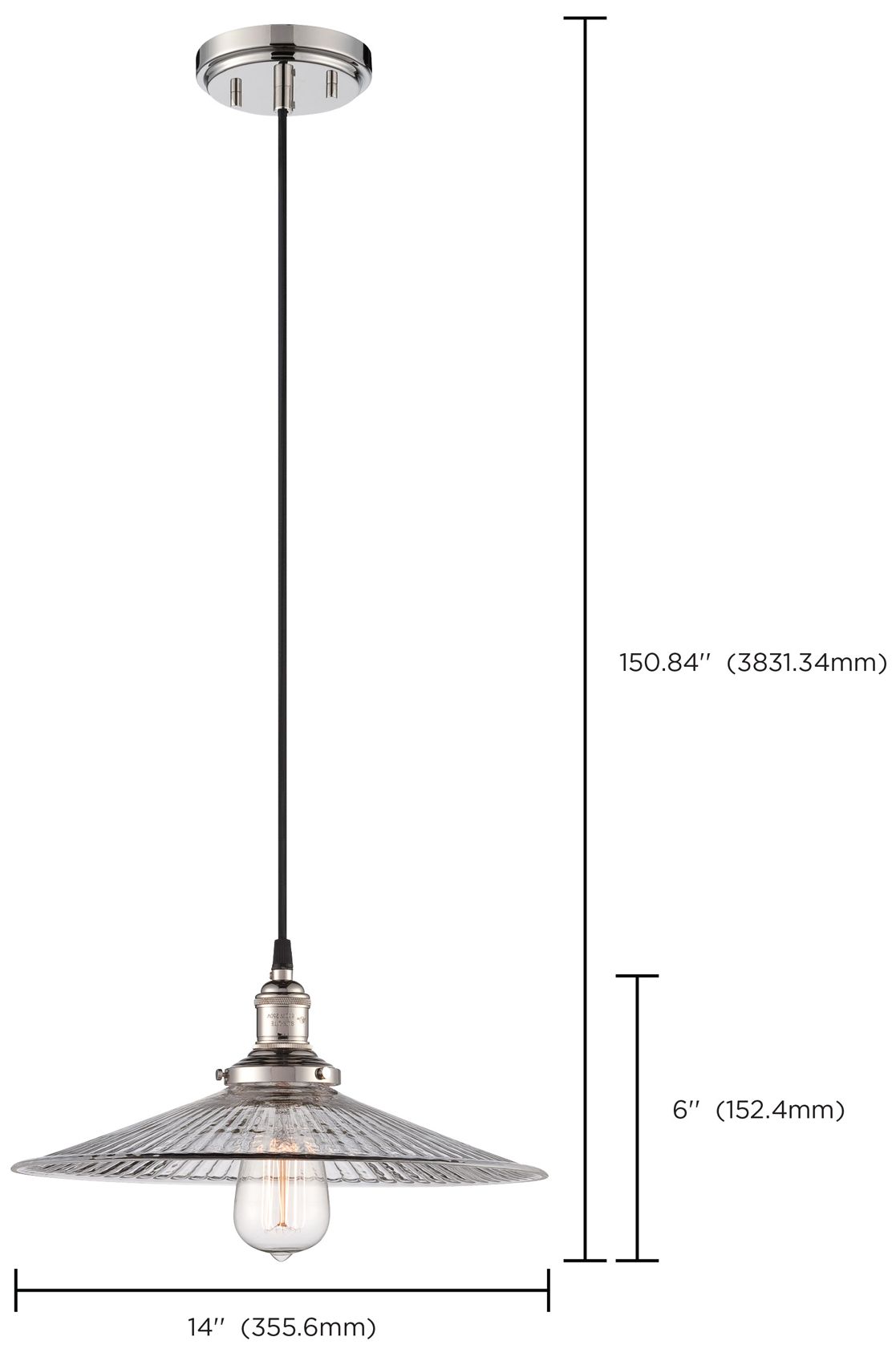 Image 2 Vintage; 1 Light; Pendant with Clear Ribbed Glass; Vintage Lamp Included more views