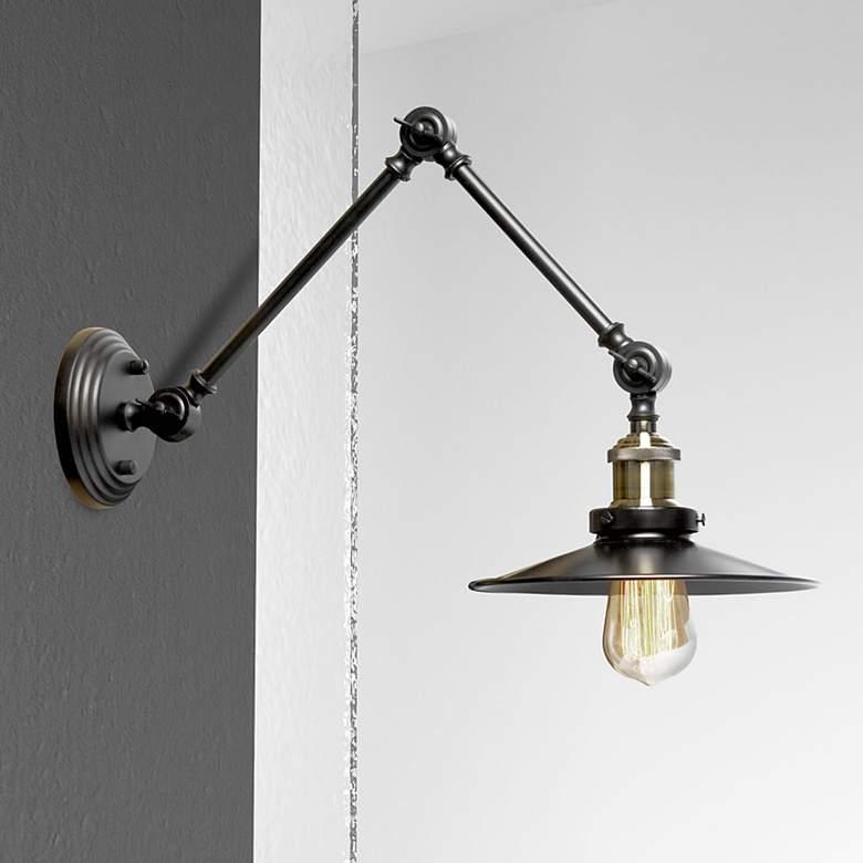 Image 1 Vintage 14" High Black Adjustable Wall Sconce