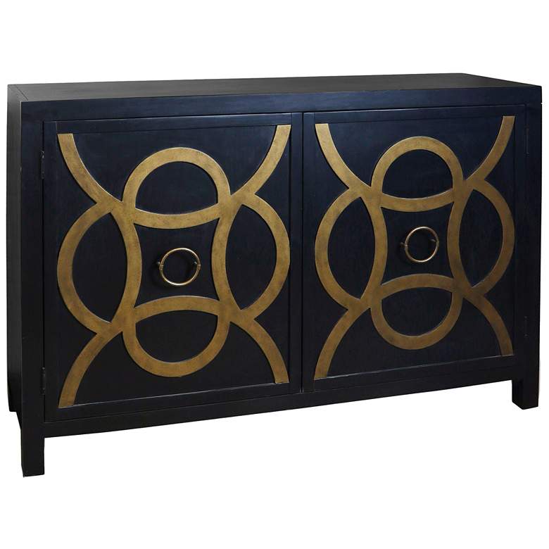 Image 1 Vintage 54 inch Wide Black and Gold Painted Two Door Cabinet
