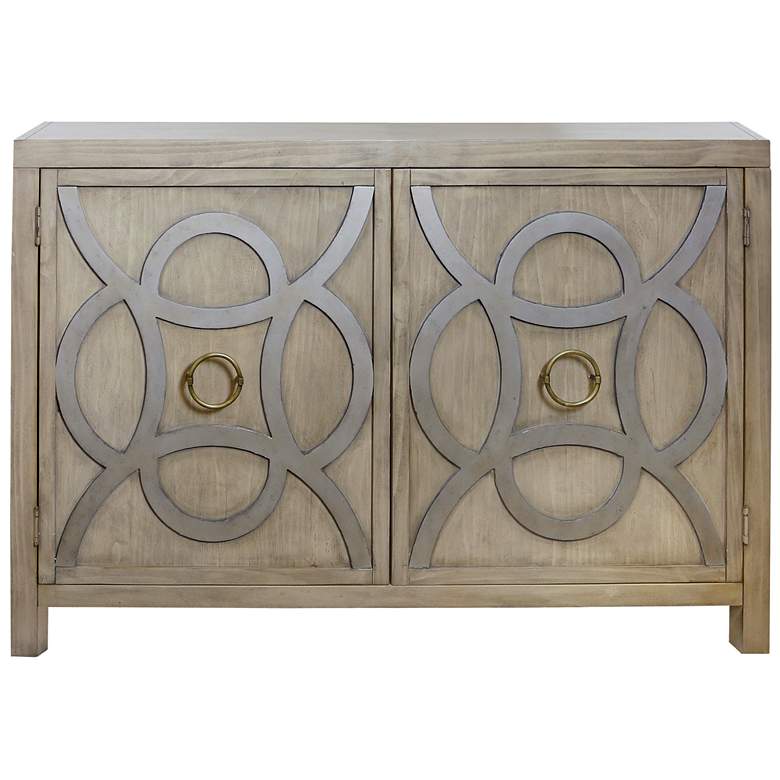 Image 1 Vintage 54" Wide Weathered Taupe and Silver Painted Cabinet