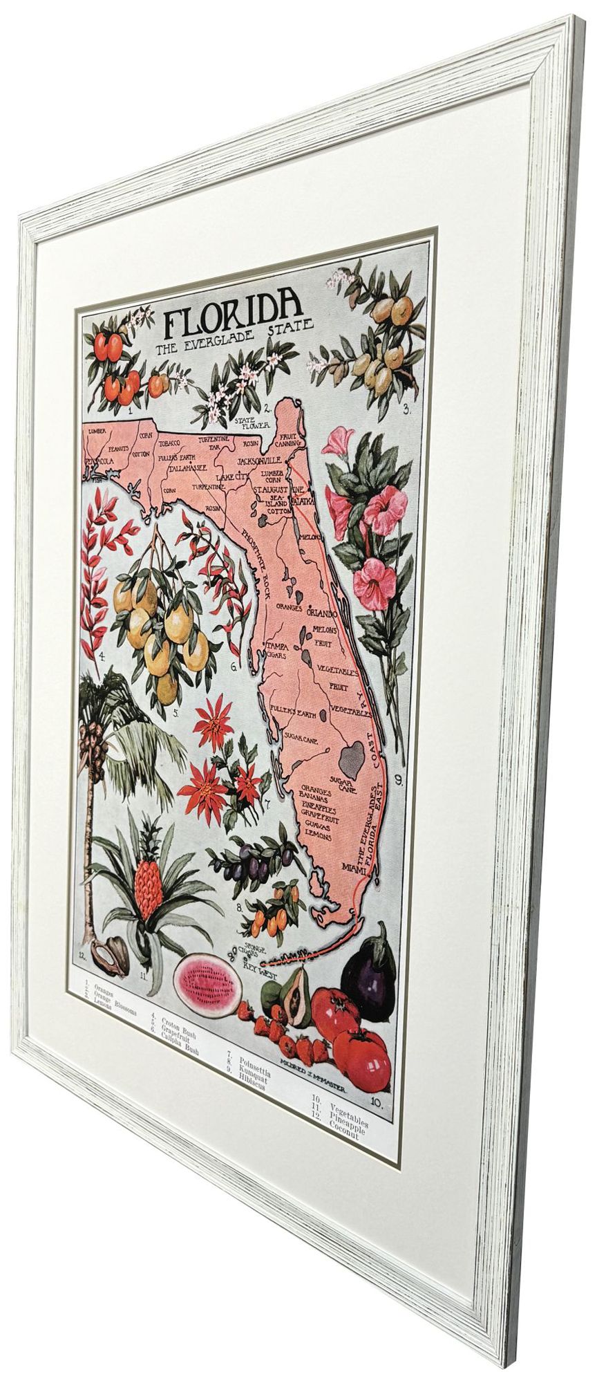 Image 2 Vintage Florida Map 35"W x 47"H Framed Art more views