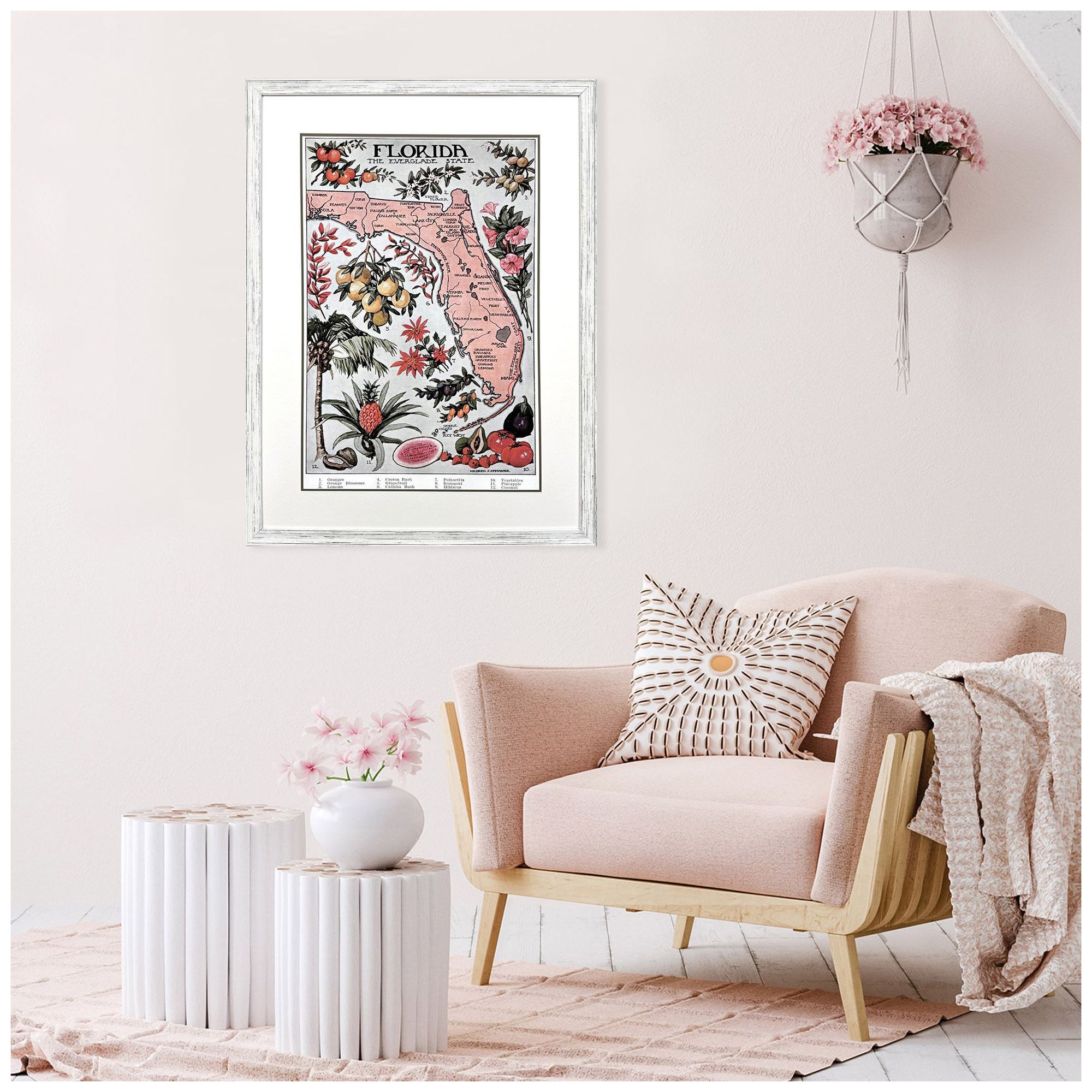 Image 4 Vintage Florida Map 35"W x 47"H Framed Art more views