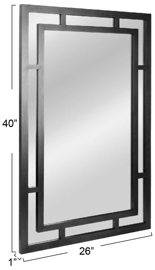 Image 2 Vintage Glass Wall Mirror with Geometric Art Deco Wood Frame, Black more views