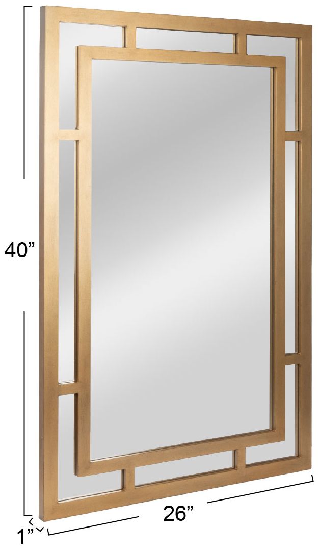 Thumbnail2 of Vintage Glass Wall Mirror with Geometric Art Deco Wood Frame, Gold more views