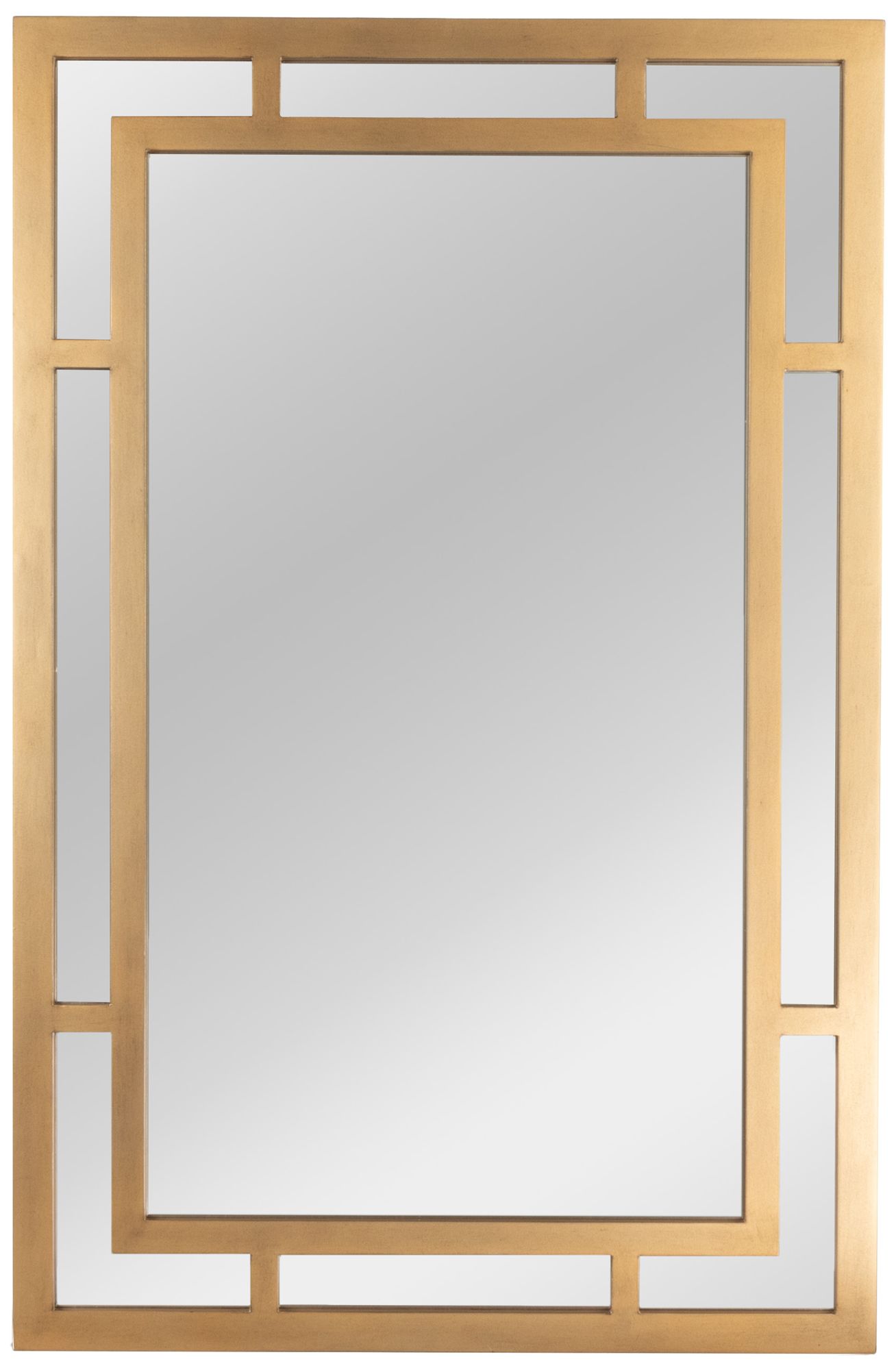 Vintage Glass Wall Mirror with Geometric Art Deco Wood Frame, Gold