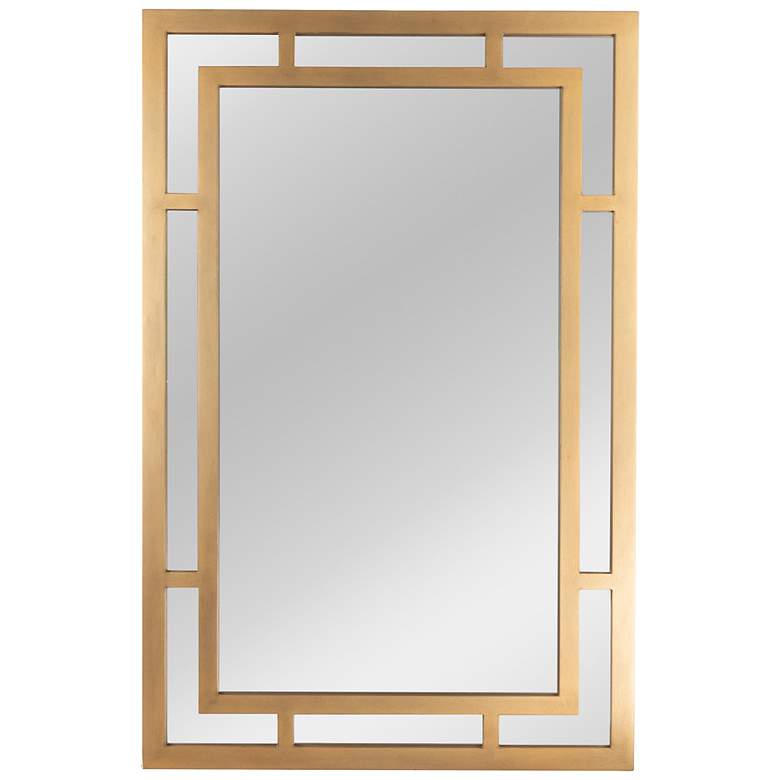 Image 6 Vintage Glass Wall Mirror with Geometric Art Deco Wood Frame, Gold more views