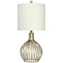 Vintage Gold Cage Table Lamp w/ White Hardback Fabric Shade