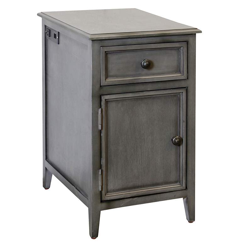 Image 3 Vintage Gray 19" Wide 1-Drawer Side Table with USB Port more views