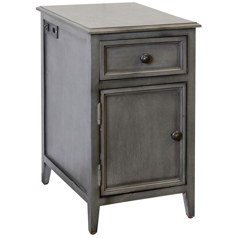 Image 1 Vintage Gray Side Table With Drawer And Cabinet
