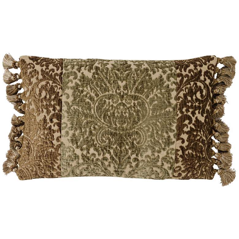 Image 1 Vintage Green Fringed Accent Pillow