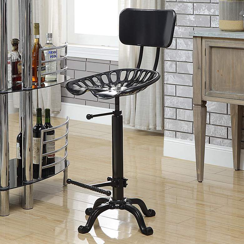 Image 1 Vintage Industrial Black Iron Swivel Adjustable Metal Stool