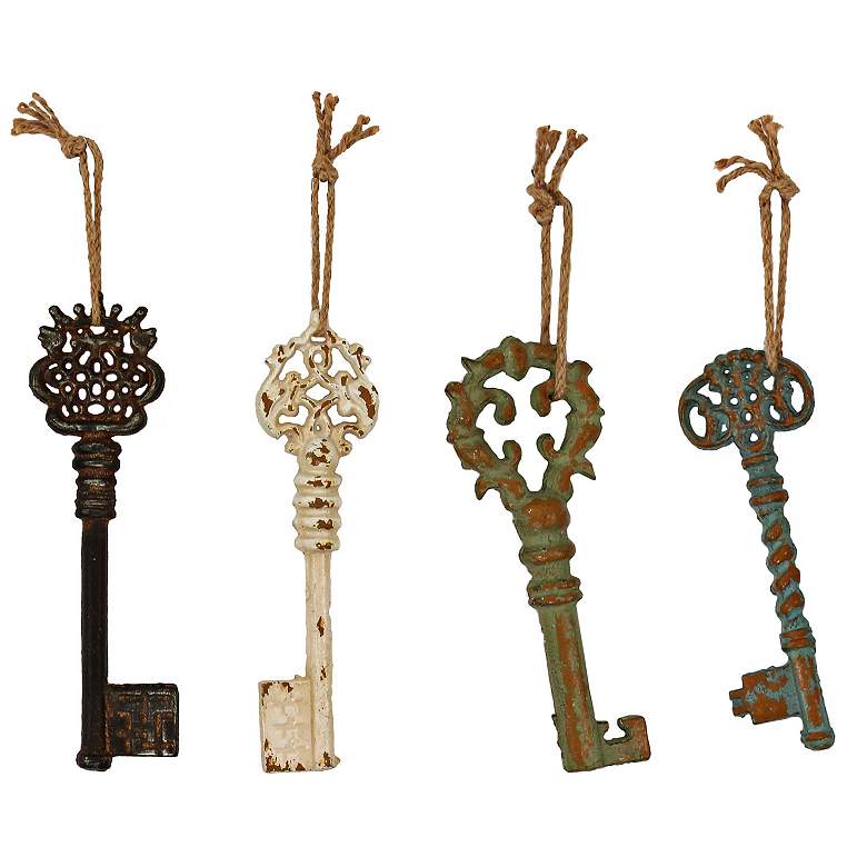 Image 1 Vintage Metal Keys 12 inch High 4-Piece Wall Art Set