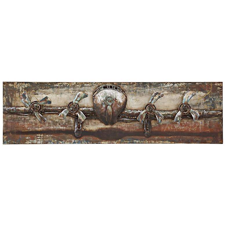 Image 1 Vintage Military Prop Plane 71 inch Wide Metal Wall Art