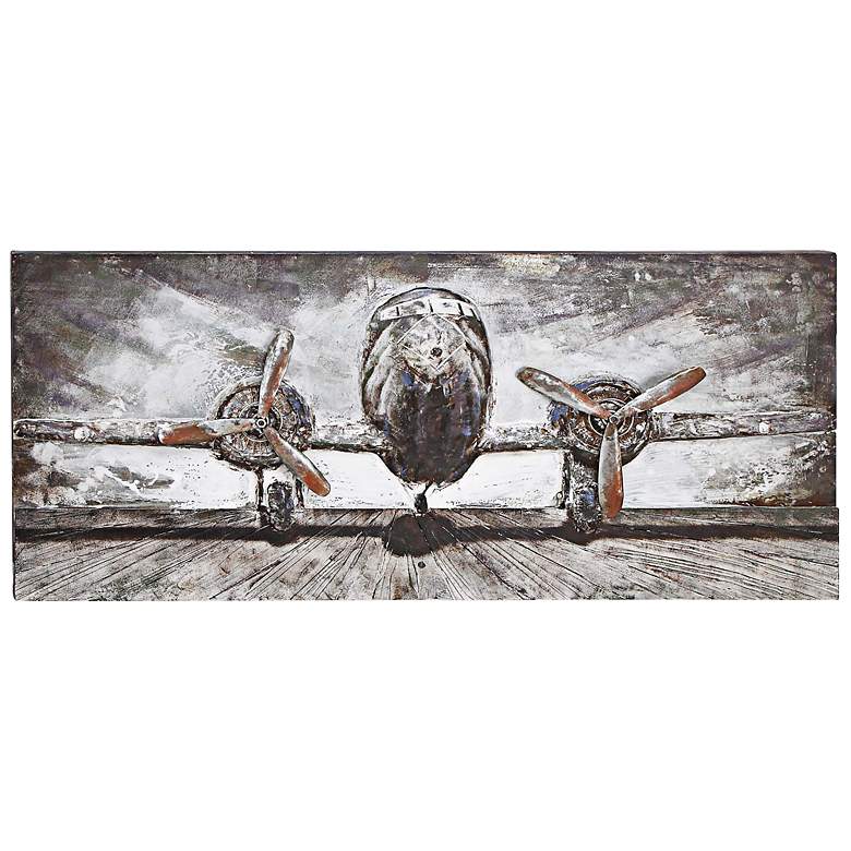 Image 1 Vintage Prop Plane 59 inch Wide Multi Media Canvas Wall Art