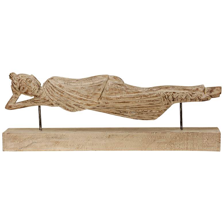 Image 1 Vintage Reclining Woman 30 3/4 inch Wide Natural Wood Figurine
