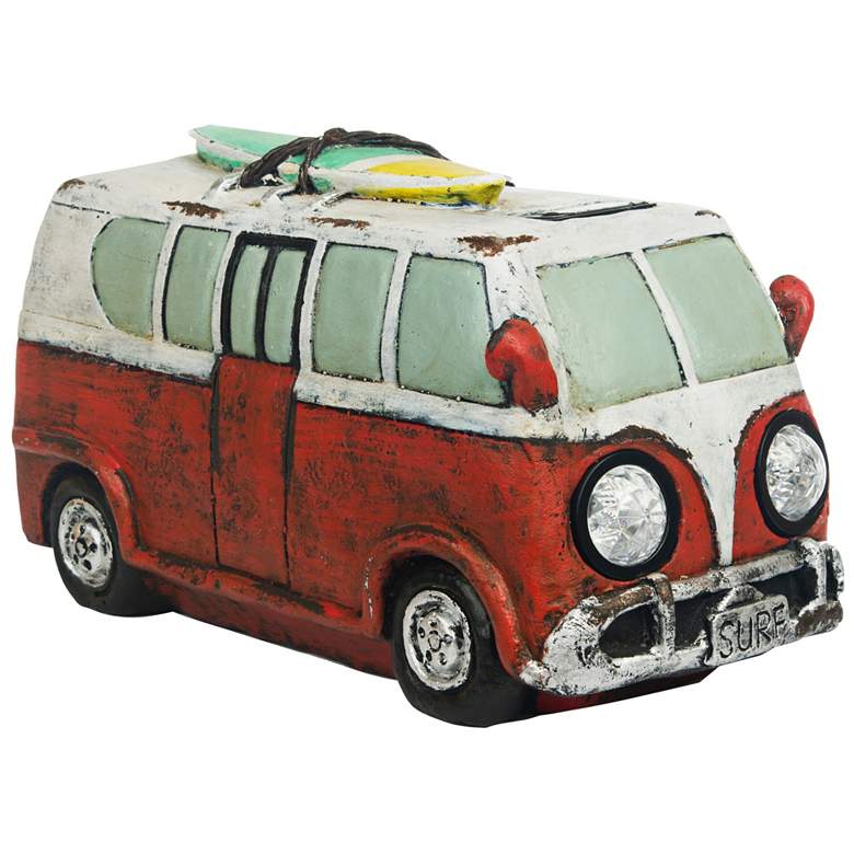 Image 1 Vintage Red Bus 10" High Solar LED Outdoor Garden Statue