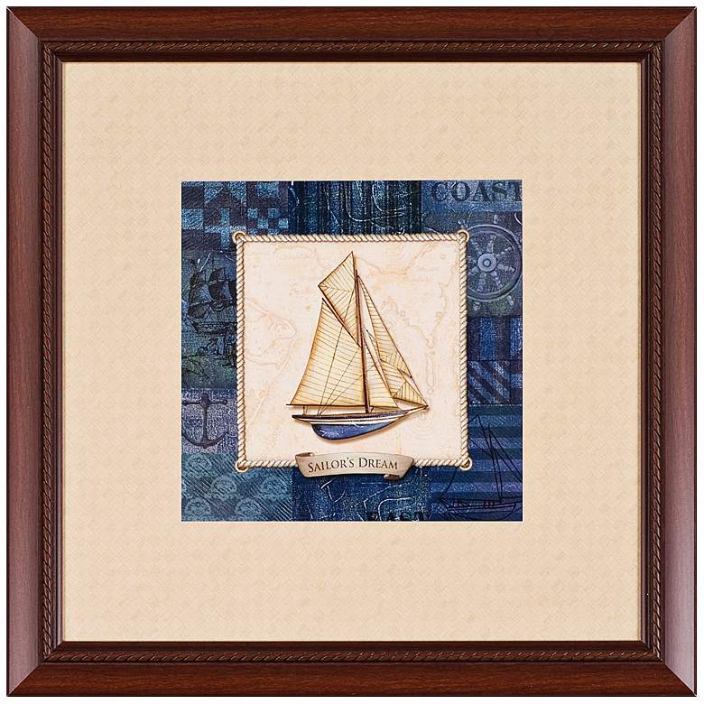 Image 1 Vintage Sailboat &#39;Sailor&#39;s Dream&#39; 23 inch Square Wall Art