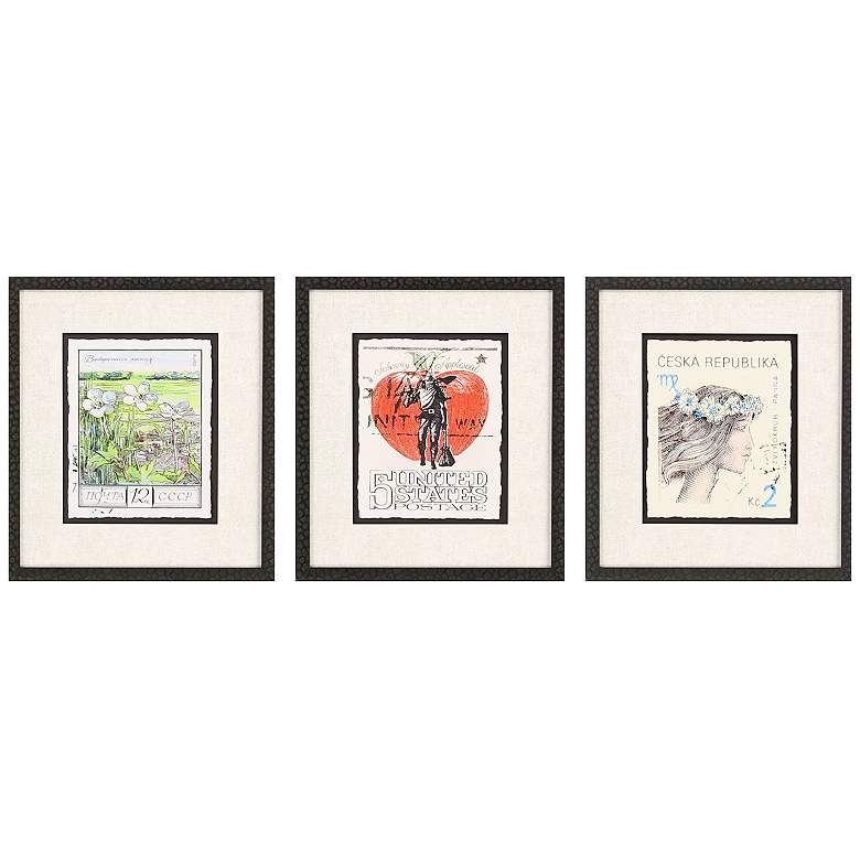 Image 1 Vintage Stamps I 15"W x 17"H Framed Art Set of 3
