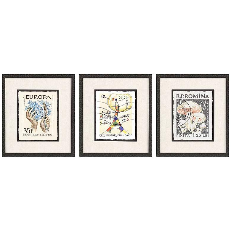 Image 1 Vintage Stamps II 15"W x 17"H Framed Art Set of 3