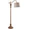 Vintage Walnut Wood Downbridge Floor Lamp with Oatmeal Shade
