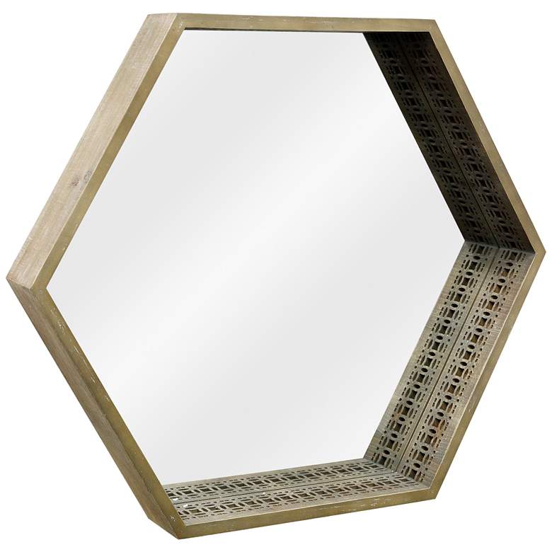 Image 1 Vintage Wooden Framed 31 1/2 inch x 27 1/2 inch Hexagon Wall Mirror