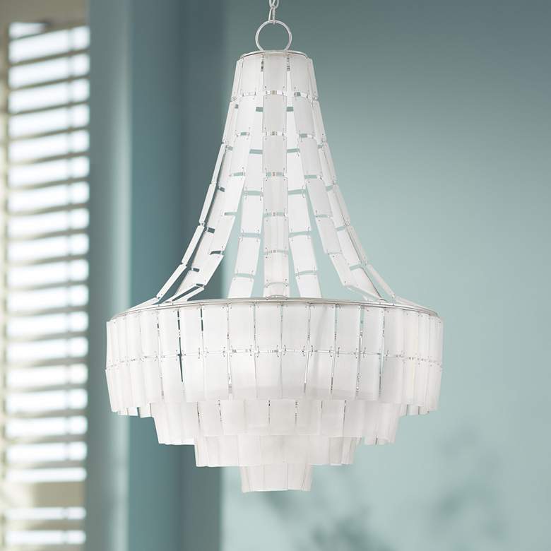 Image 1 Vintner Blanc 27"W Silver Leaf Opaque White Glass Chandelier