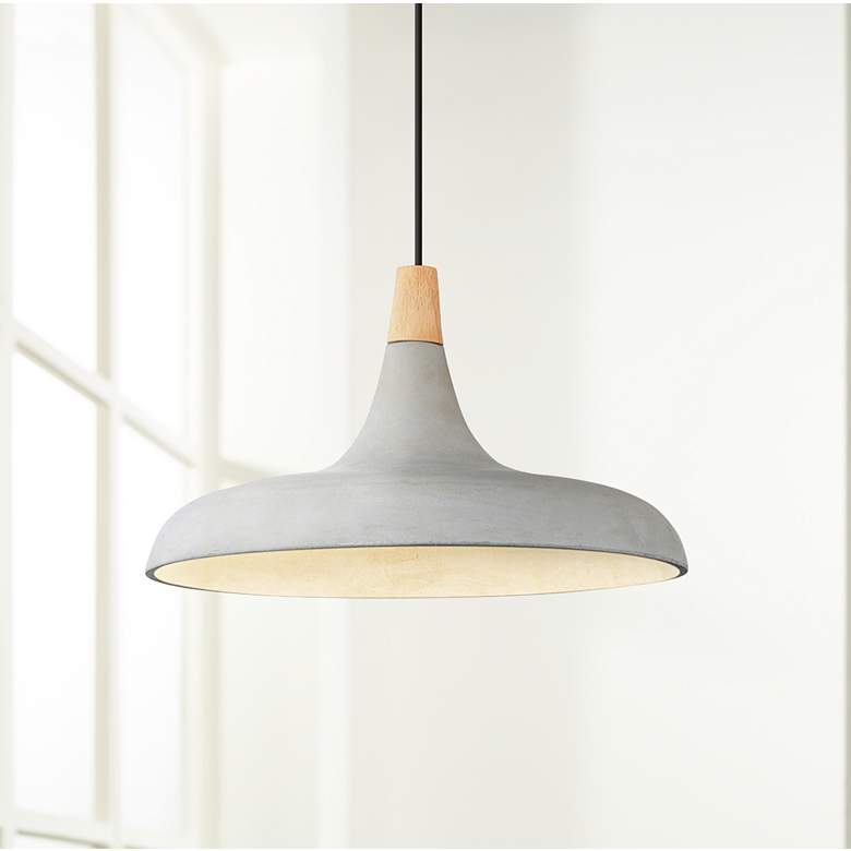 Viola-May 16&quot;W Natural Gray and Textured Black Pendant Light