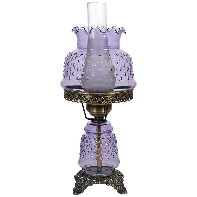 Image 1 Violet Hobnail Glass 18 1/2 inchH Hurricane Accent Table Lamp