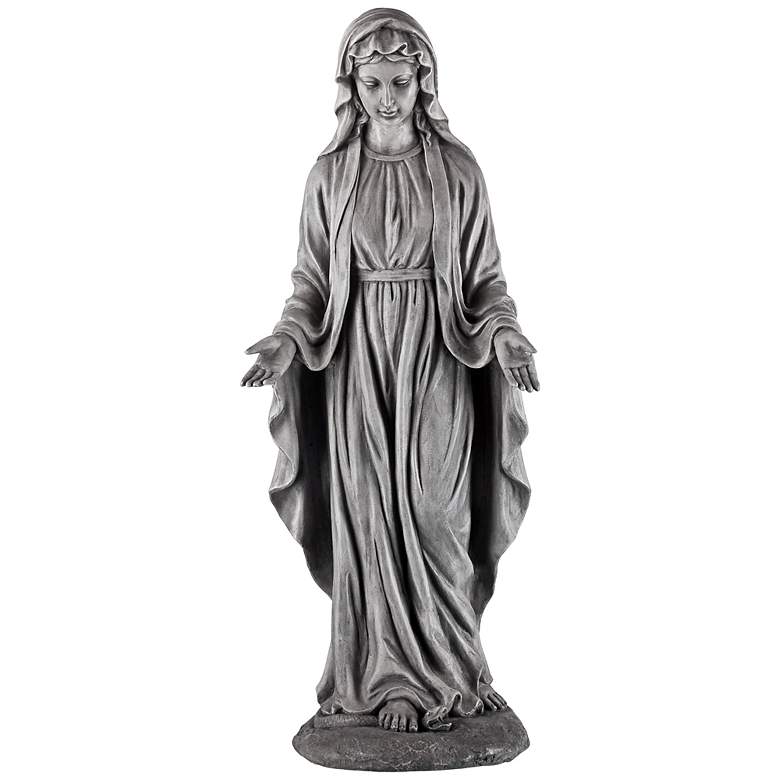 Image 2 Virgin Mary Gray Stone 29" High Outdoor Statue