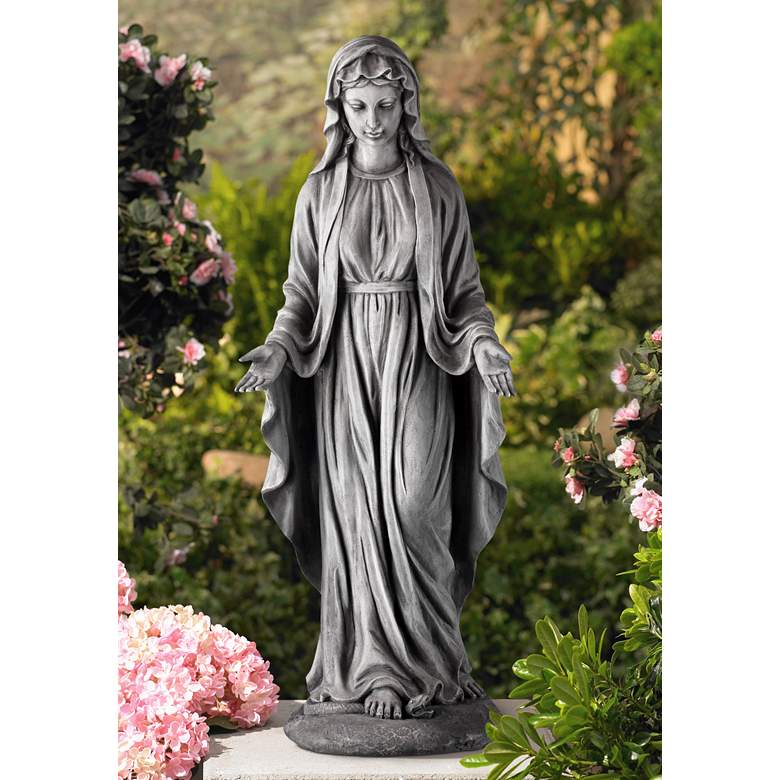 Virgin Mary Gray Stone 29&quot; High Outdoor Statue