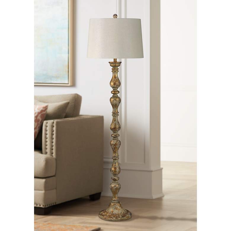 Image 1 Virginia Gold and Cream Column Rustic Luxe Floor Lamp
