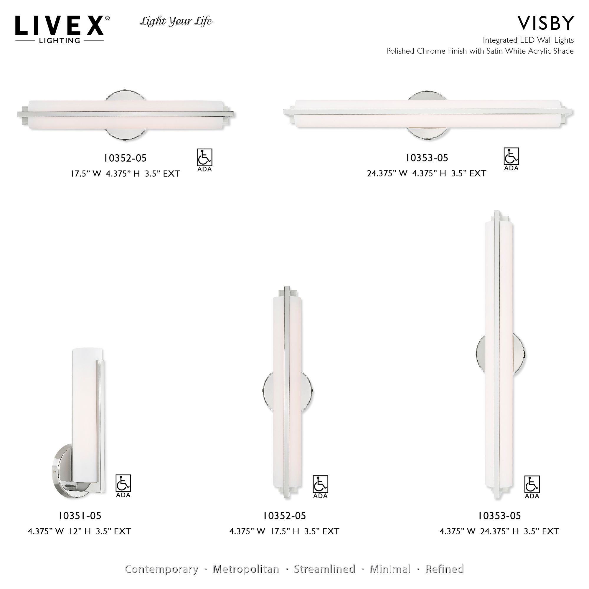 Visby 12" High Polished Chrome LED Wall Sconce