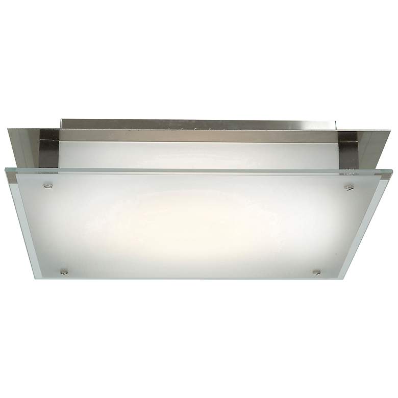 Image 1 Vision 15.75" Wide Brushed Steel Flush Mount w/ Frosted Glass Shade